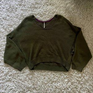 Free People Women's Olive Army Green Knit Off Shoulder Sweater (Size M)